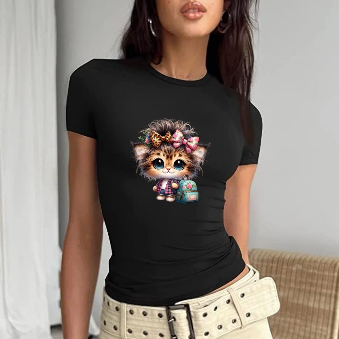 Leopar Fiyonklu Kedicik Baby Tee Tshirt