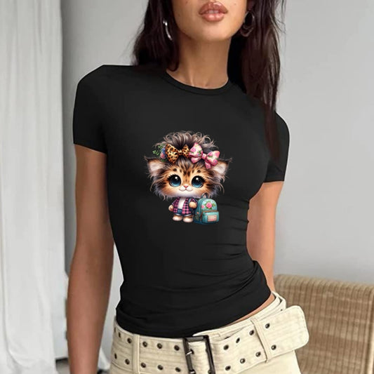 Leopar Fiyonklu Kedicik Baby Tee Tshirt