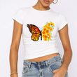 Çiçek Kanatlı Kelebek Figürlü Baby Tee  Crop