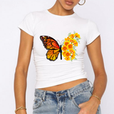 Çiçek Kanatlı Kelebek Figürlü Baby Tee  Crop