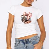 Fiyonklu Tüylü Fotoğraf Makinesi Baby Tee Tshirt
