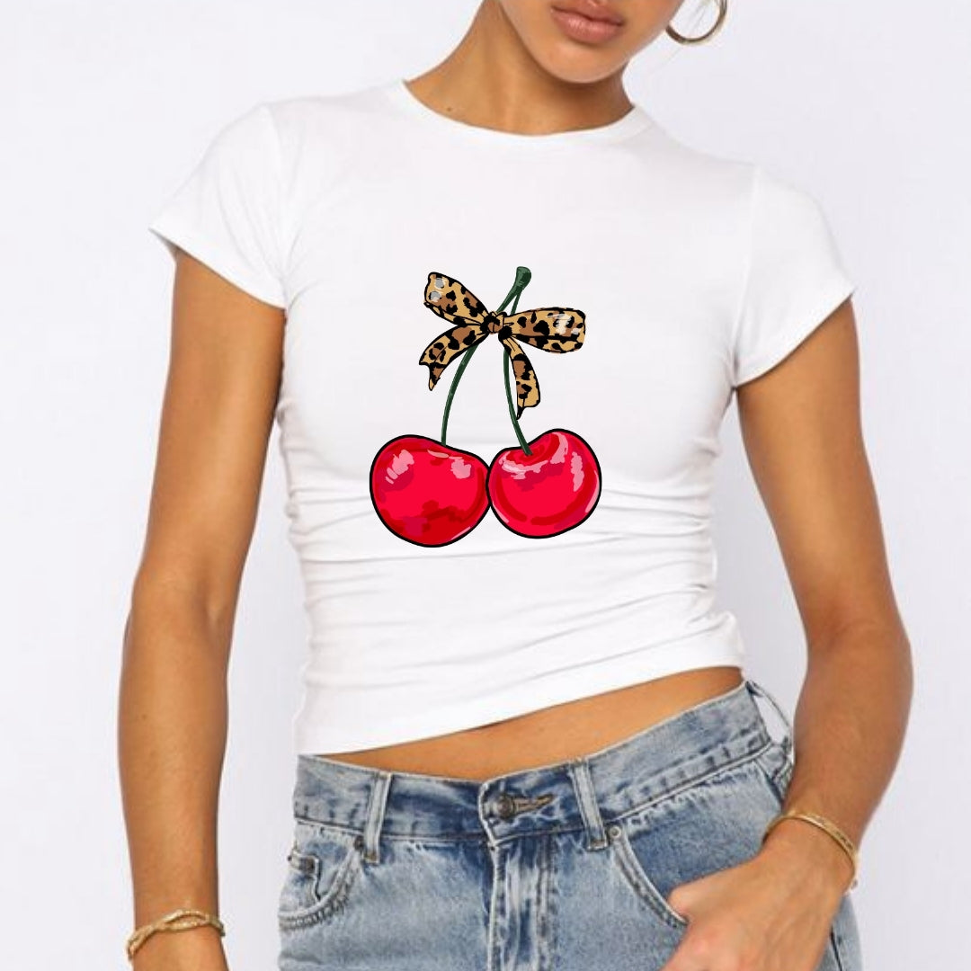 Leopar Cherry Kiraz Baby Tee Tshirt